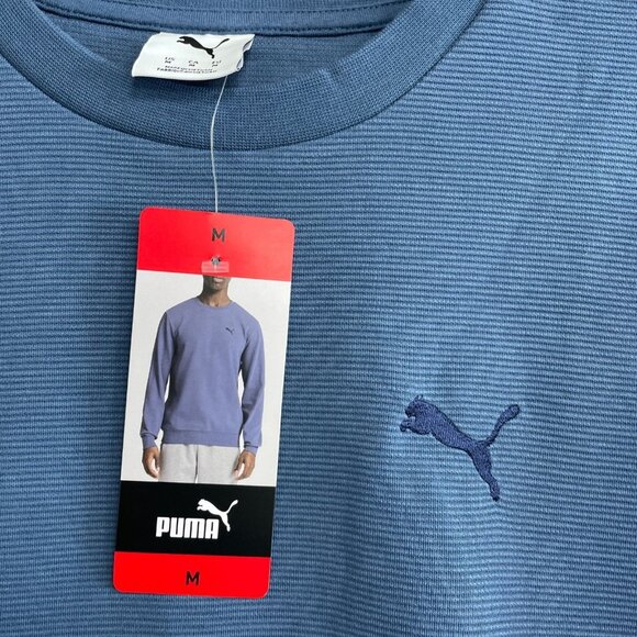 NEW Puma Men's M Blue Crewneck Sweatshirt Cotton Blend Ribbed Textured - Picture 8 of 10